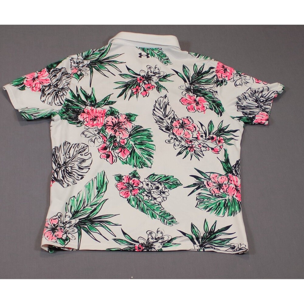 Under Armor The Playoff Polo Shirt Mens 2XL White Floral Golf Stretch Poly Blend - Picture 3 of 9